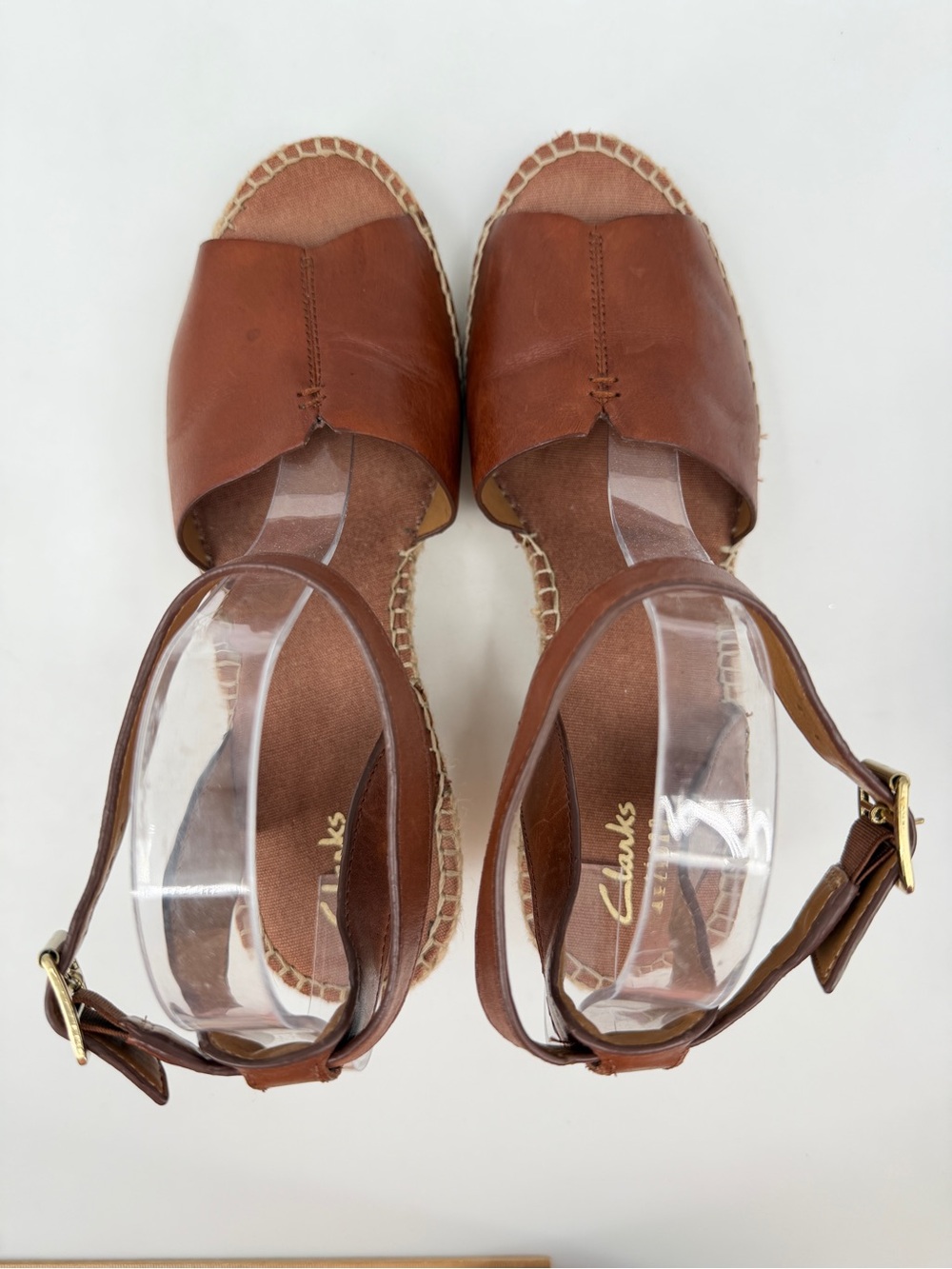 Clarks Petrina Selma Wedge Espadrille Heel Sandals Women's 9.5 Brown Ankle Strap - Picture 7 of 16